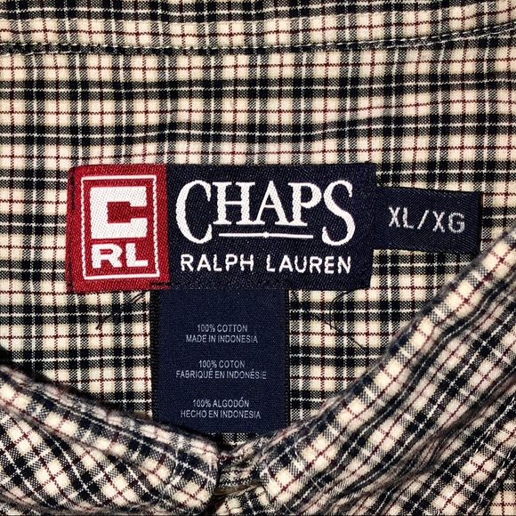 CHAPS–MEN’S BLACK/WHITE/RUST PLAID BUTTON UP!! - Picture 5 of 8